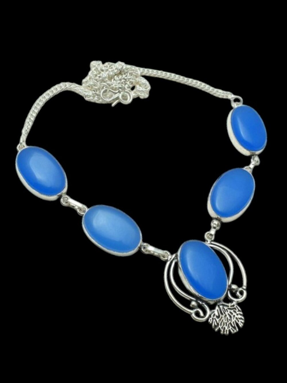 Blue Chalcedony Gemstone Handmade Necklace 37 Grams